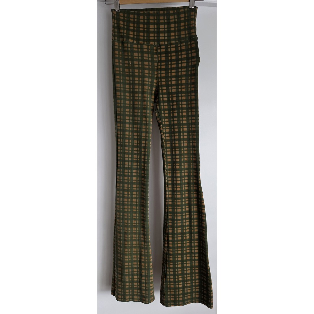 Tribe Kelley Pants Size S Boho Plaid Green Brown Flared Trousers Slacks